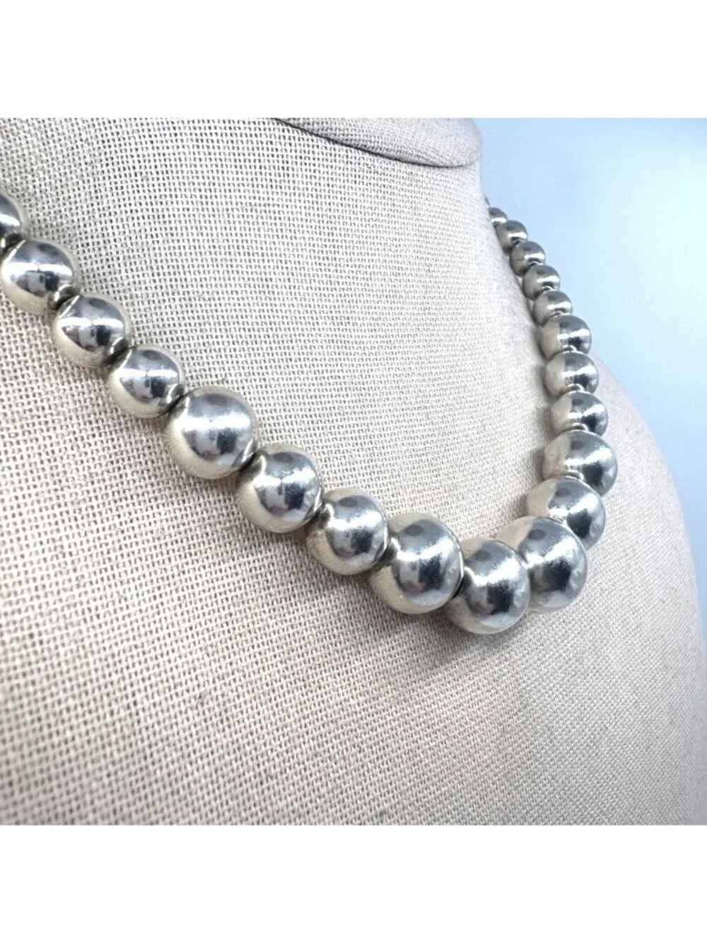 Graduated Bead Necklace 925 Sterling Silver 18-20